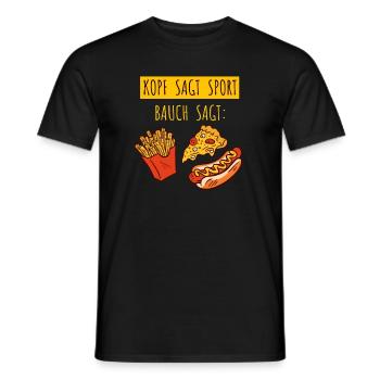 Kopf sagt Sport Bauch sagt Fast Food - Spruch - Männer T-Shirt - Schwarz - Vorne - AI Model Male 178 light (178cm)