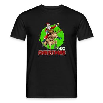 Merry Christmas Santa on Elk - Männer T-Shirt - Schwarz - Vorne - AI Model Male 178 light (178cm)