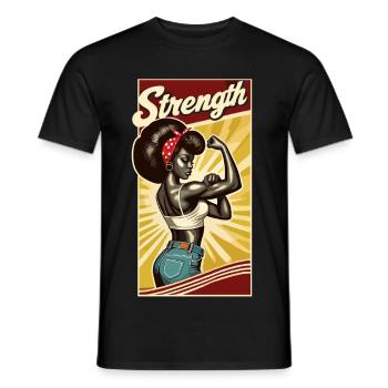 Strength Strong Black Woman Rockabilly Gift - Men's T-Shirt - black - Front - AI Model Male 178 light (178cm)