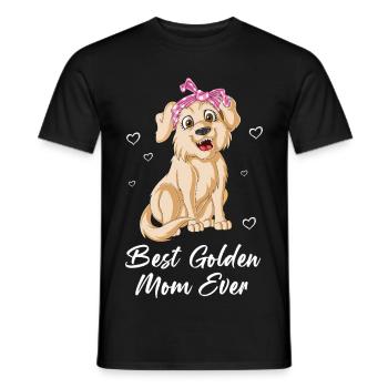 Mignonne maman Golden Retriever avec arc rose et cœurs - T-shirt homme - noir - Devant - AI Model Male 178 light (178cm)