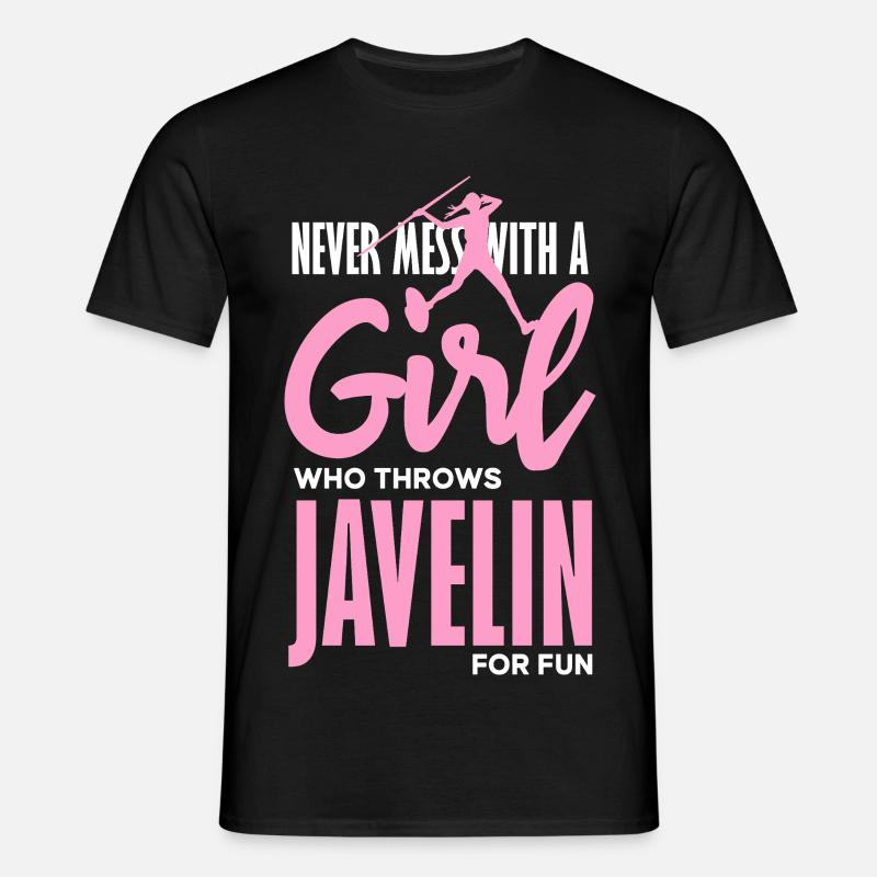Javelin thrower with fun statement - Men's T-Shirt - black