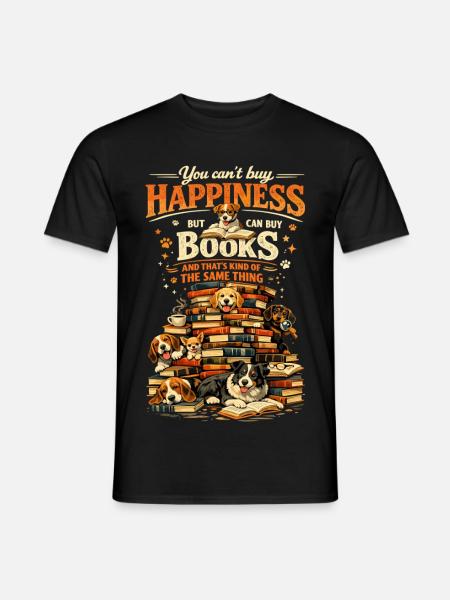 Book Stack & Dogs: You Can't Buy Happiness - Männer T-Shirt - Schwarz