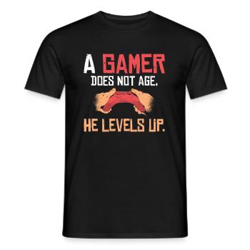 A gamer does not age he levels up fun gaming - Men's T-Shirt - black - Front - AI Model Male 178 light (178cm)