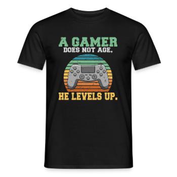 A gamer does not age he levels up fun gaming - Men's T-Shirt - black - Front - AI Model Male 178 light (178cm)