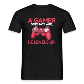 A gamer does not age he levels up lustiges Gaming - Männer T-Shirt - Schwarz - Vorne - AI Model Male 178 light (178cm)