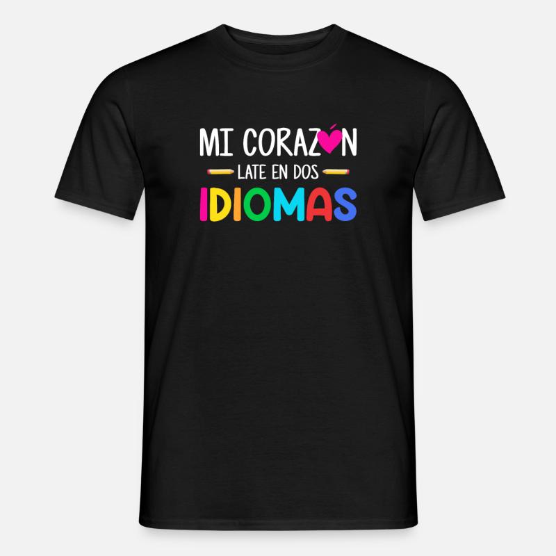 Mi corazon late en dos idiomas, zweisprachig Spanisch - Männer T-Shirt - Schwarz