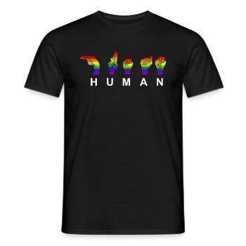 Show your PRIDE. HUMAN - RESPECT - Show of hands - Men's T-Shirt - black - Front - AI Model Male 178 light (178cm)