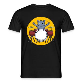 Batteur, joueur de tambour et amoureux des chats - T-shirt homme - noir - Devant - AI Model Male 178 light (178cm)