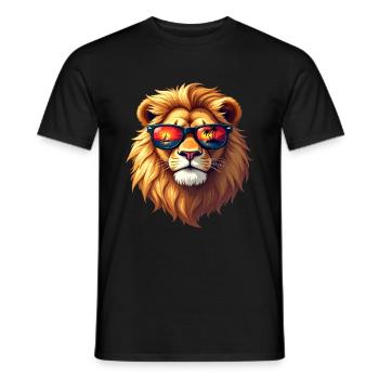 A majestic lion wears sunglasses - Men's T-Shirt - black - Front - AI Model Male 178 light (178cm)