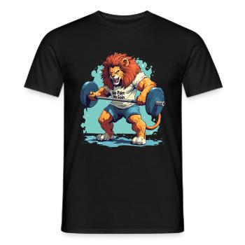 Lion body builder no pain no gain - Men's T-Shirt - black - Front - AI Model Male 178 light (178cm)