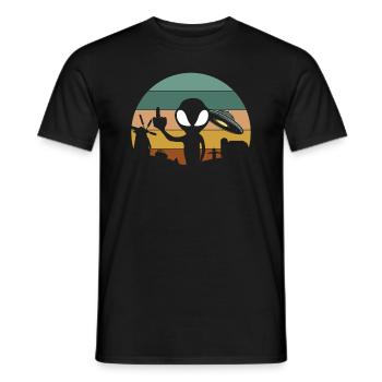 Funny alien with stinky middle finger - Men's T-Shirt - black - Front - AI Model Male 178 light (178cm)
