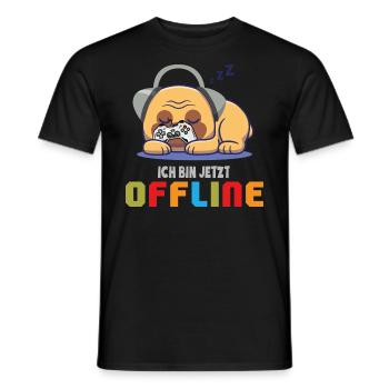 Gaming Hund Schlafshirt | schlafender Hund offline - Männer T-Shirt - Schwarz - Vorne - AI Model Male 178 light (178cm)