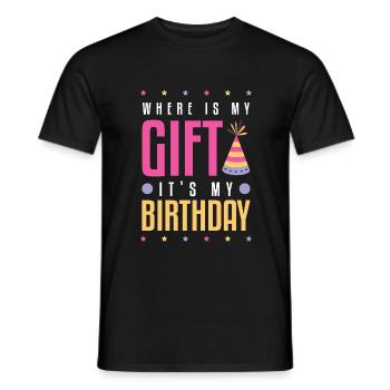 Verjaardagscadeau - Heren T-shirt - zwart - Voor - AI Model Male 178 light (178cm)