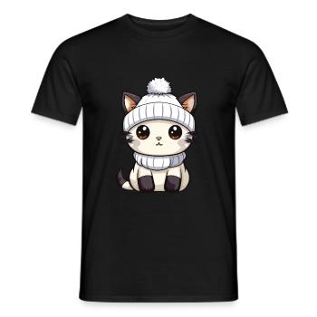 Cat Winter Comic Cute - Men's T-Shirt - black - Front - AI Model Male 178 light (178cm)