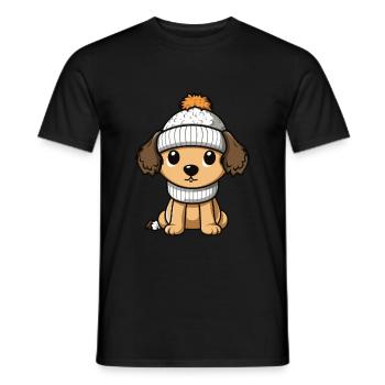 Hund Winter Comic Niedlich - Männer T-Shirt - Schwarz - Vorne - AI Model Male 178 light (178cm)