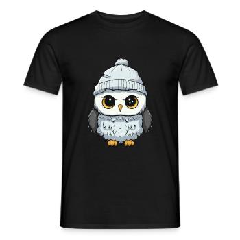 Hibou Hiver Bande Dessinée Mignon - T-shirt homme - noir - Devant - AI Model Male 178 light (178cm)