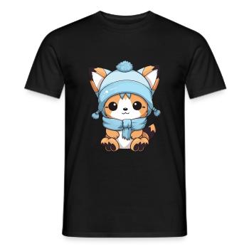 Fuchs Winter Comic - Männer T-Shirt - Schwarz - Vorne - AI Model Male 178 light (178cm)