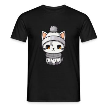 Cat Winter Animal Cute Comic - Men's T-Shirt - black - Front - AI Model Male 178 light (178cm)