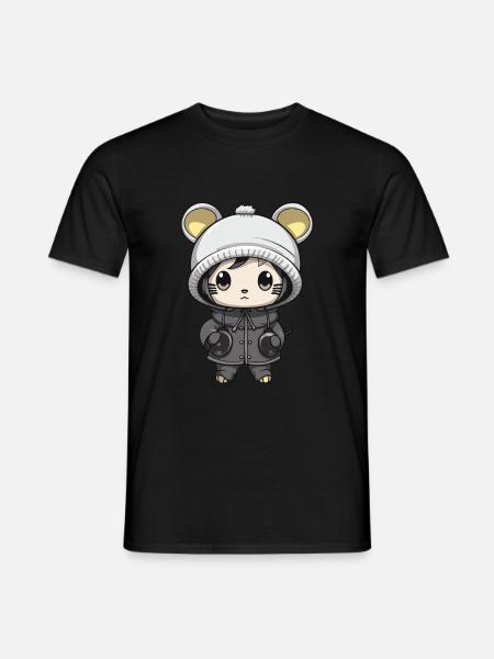 Mouse Winter Animal Cute Comic - Men's T-Shirt - black