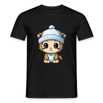 Lion Winter Animal Cute Comic - Men's T-Shirt - black - Front - AI Model Male 178 light (178cm)
