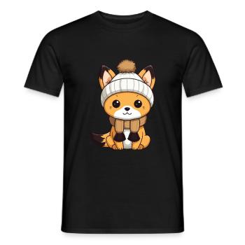 Fuchs Winter Tier Niedlich Comic - Männer T-Shirt - Schwarz - Vorne - AI Model Male 178 light (178cm)
