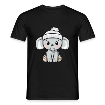 Elephant Winter Animal Cute Comic - Men's T-Shirt - black - Front - AI Model Male 178 light (178cm)
