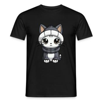 Cat Winter Animal Cute Comic - Men's T-Shirt - black - Front - AI Model Male 178 light (178cm)