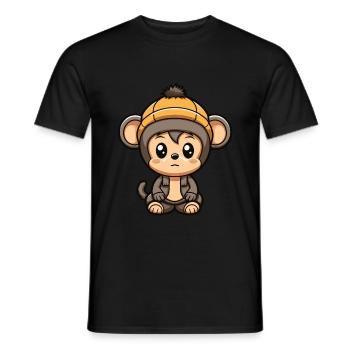 Monkey Winter Animal Cute Comic - Men's T-Shirt - black - Front - AI Model Male 178 light (178cm)