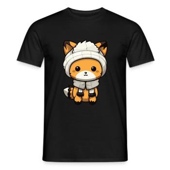 Fuchs Winter Tier Niedlich Comic - Männer T-Shirt - Schwarz - Vorne - AI Model Male 178 light (178cm)