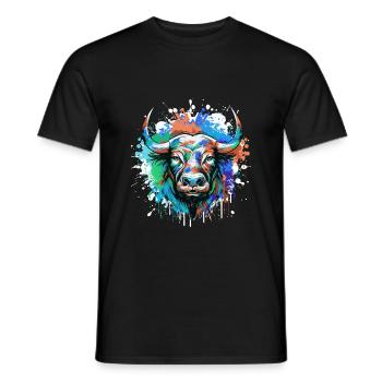 Bulle Kopf Porträt Tier Taurus Bunt - Männer T-Shirt - Schwarz - Vorne - AI Model Male 178 light (178cm)