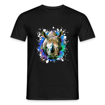 Rhinoceros Head Portrait Colorful - Men's T-Shirt - black - Front - AI Model Male 178 light (178cm)