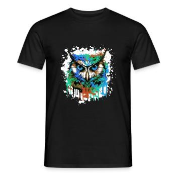 Owl Head Portrait Colorful - Men's T-Shirt - black - Front - AI Model Male 178 light (178cm)