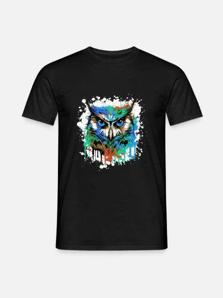 Eule Kopf Porträt Bunt - Männer T-Shirt - Schwarz