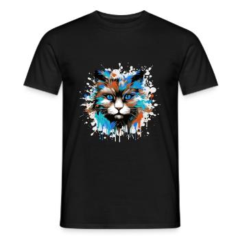 Cat Head Portrait Colorful - Men's T-Shirt - black - Front - AI Model Male 178 light (178cm)