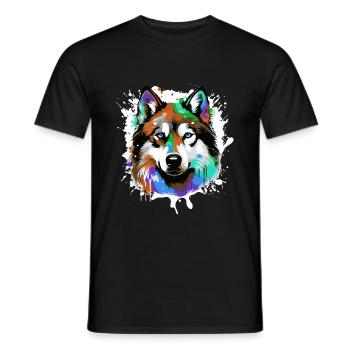 Portrait de tête de chien husky coloré - T-shirt homme - noir - Devant - AI Model Male 178 light (178cm)