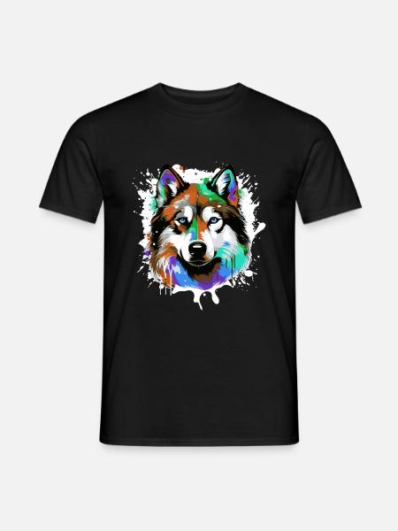 Husky Dog Head Portrait Colorful - Men's T-Shirt - black