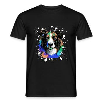 Border Collie Dog Head Portrait Colorful - Men's T-Shirt - black - Front - AI Model Male 178 light (178cm)