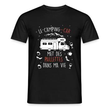 Camping car paillettes Humour Camping car - T-shirt homme - noir - Devant - AI Model Male 178 light (178cm)