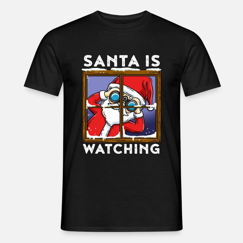 Santa Is Watching Weihnachtsmann Geschenk - Männer T-Shirt - Schwarz