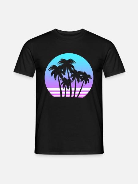 Vaporwave tropische Sonnenuntergangspalme Strand - Männer T-Shirt - Schwarz