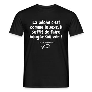 La pêche c'est comme le sexe et ver / Pêcheur - T-shirt homme - noir - Devant - AI Model Male 178 light (178cm)