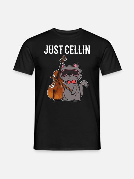 Katze spielt Cello Professioneller Cellist - Männer T-Shirt - Schwarz