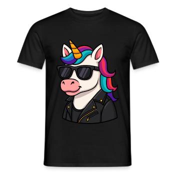 Stylisches Einhorn mit Lederjacke - Männer T-Shirt - Schwarz - Vorne - AI Model Male 178 light (178cm)