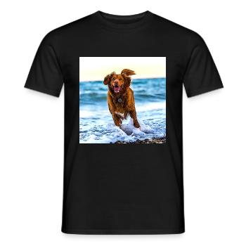 Chien mignon à la mer chiot mignon sur la plage - T-shirt homme - noir - Devant - AI Model Male 178 light (178cm)