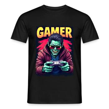 Zombie Gamer – Untoter mit Controller Retro Stil - Männer T-Shirt - Schwarz - Vorne - AI Model Male 178 light (178cm)