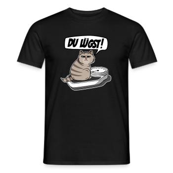 Lustige Dicke Katze auf Waage - Spruch: Du Lügst! - Männer T-Shirt - Schwarz - Vorne - AI Model Male 178 light (178cm)