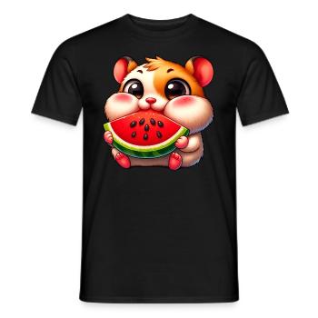 Cute Cartoon Hamster Melon - Men's T-Shirt - black - Front - AI Model Male 178 light (178cm)