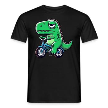 Funny dino T-Rex on bike Bizarre and - Men's T-Shirt - black - Front - AI Model Male 178 light (178cm)