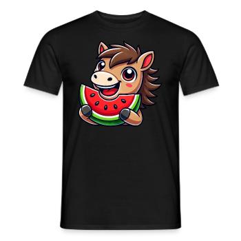 Mignon Cheval Pastèque Dessin animé Été - T-shirt homme - noir - Devant - AI Model Male 178 light (178cm)