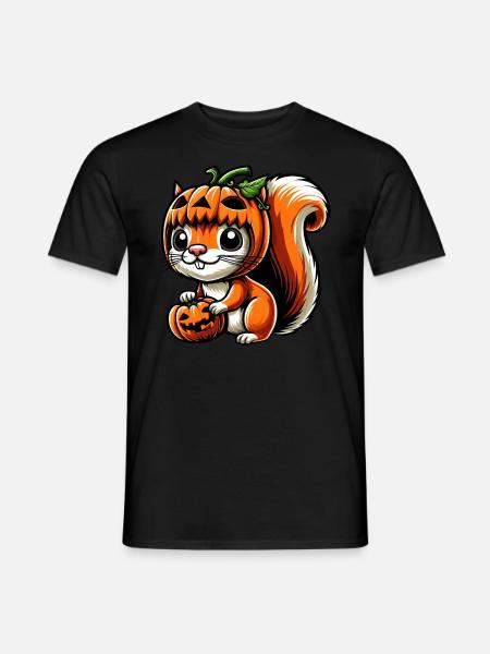 Cute Halloween Squirrel Pumpkin Cartoon - Men's T-Shirt - black